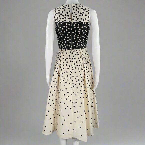L.K.BENNETT Size 2 Beige Black Wool Silk Polka Dot A-Line Dress - Picture 3 of 7